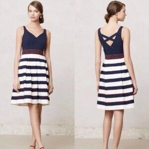 Leifnote | Navy Stripe Orange Beaded Dress